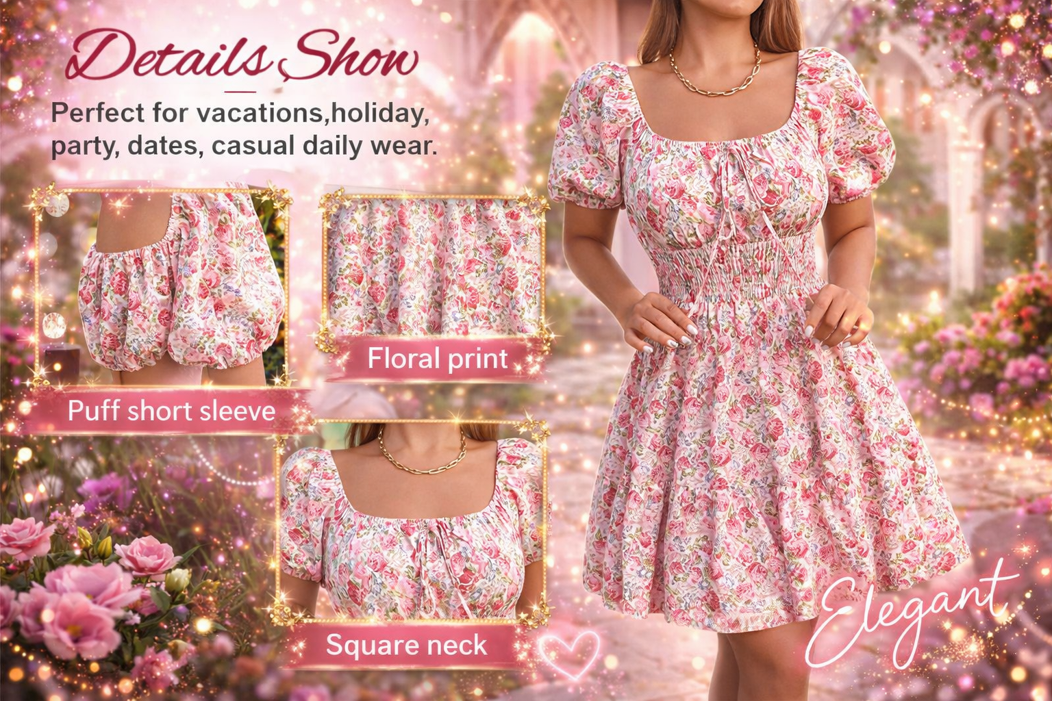 🌸 Why Choose Floerns Women’s Boho Square Neck Puff Sleeve Dress?