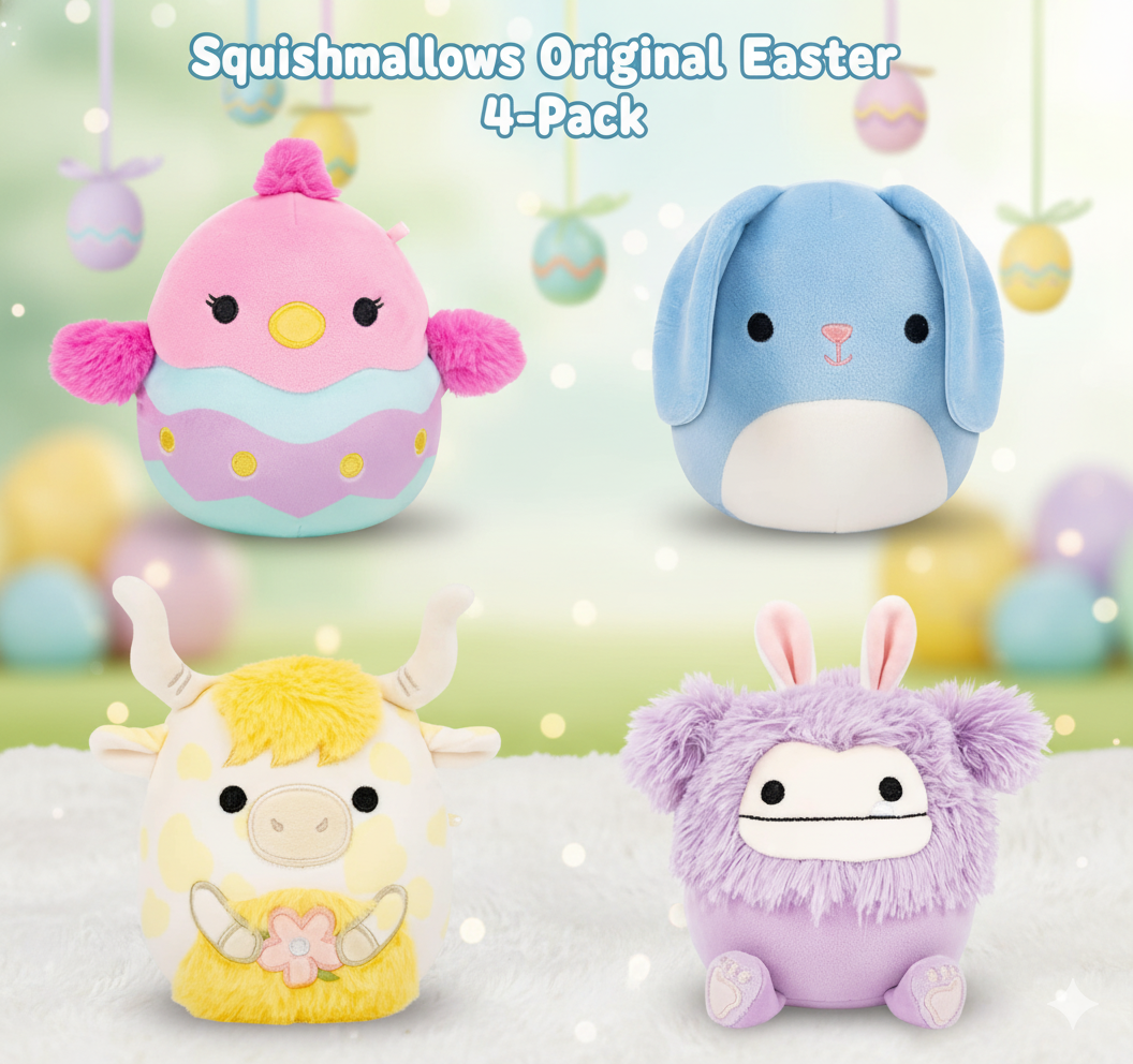 Squishmallows Original Easter 4-Pack – Cute, Ultra-Soft Plush Toys Kids Will Love